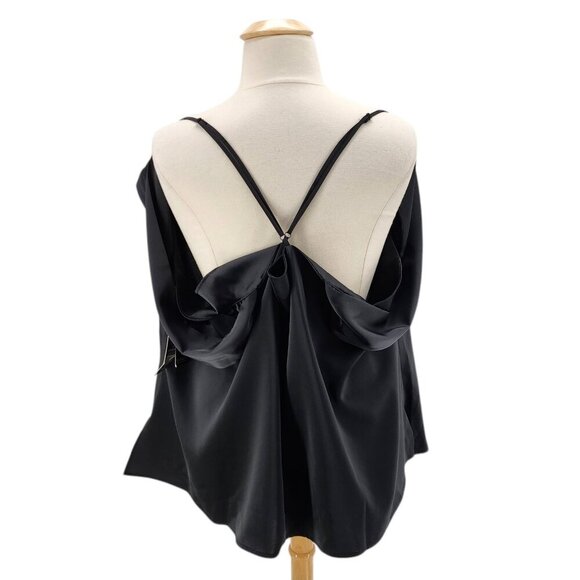 NWT Eloquii Black Satin Off The Shoulder Cowl Neck Blouse Top Womens 28 - Picture 5 of 13